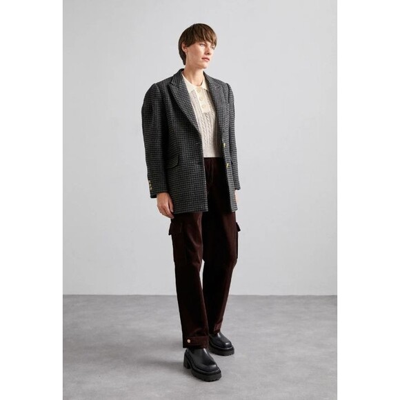 Sandro Women's Houndstooth Wool Oversized Blazer Single Breasted Gray Sz 4 NEW - Picture 1 of 12